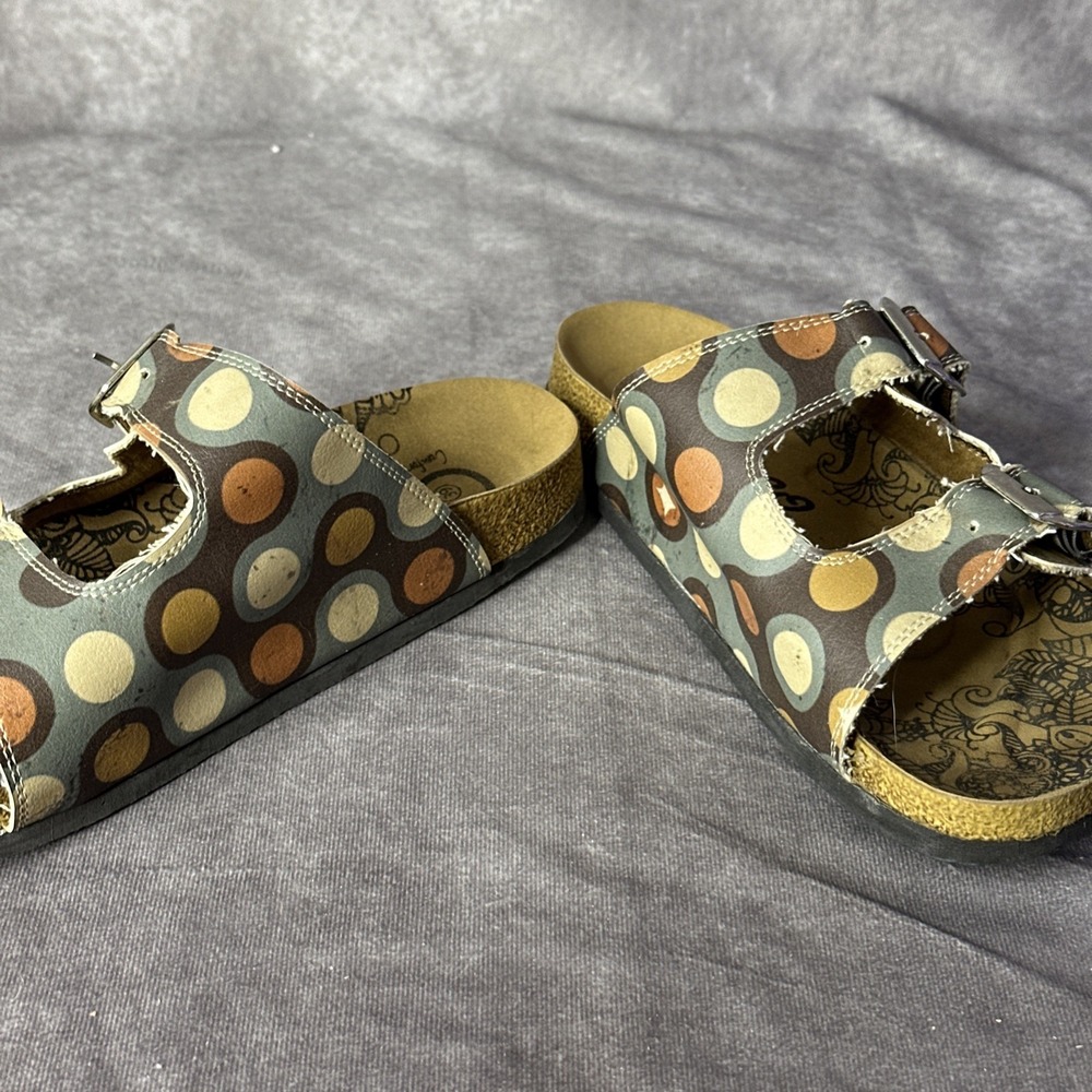 Calceo 39 Multi Polka Dots Adj 2 Buckle Cork Footbed Strap Slip On Slide Sandals - Picture 5 of 5